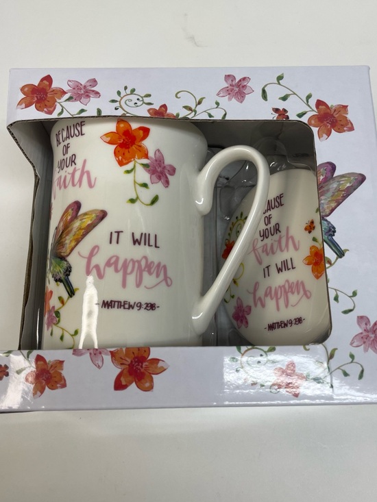 Kent Pottery Other - Faith Quote Floral Ceramic Mug Set - Cup and Saucer Size 12 OZ